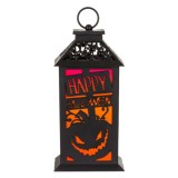 Felinar Halloween Dovleac Negru Decorativ, 28cm, Lumini LED Albastru, Portocaliu, Rosu, Verde, Plastic