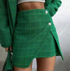 Fusta Mini cu Nasturi Perla,Verde foto