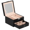Cutie Bijuterii Piele Ecologica Negru Roz Cu Oglinda, 2 Niveluri, Cheie, Brand Springos