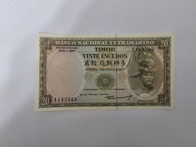 Timor 20 Escudos 1967 Noua Rara foto
