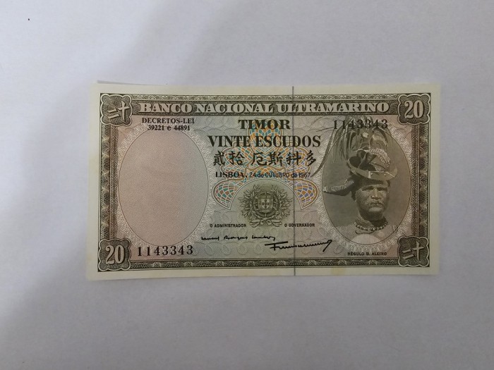 Timor 20 Escudos 1967 Noua Rara