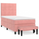 Cumpara ieftin Pat box spring cu saltea, roz, 80x200 cm, catifea