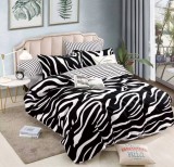 Cumpara ieftin Lenjerie pat dublu,bumbac finet,6 piese cu elastic,alba neagra dungi-A066, Jojo Home