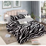 Lenjerie pat dublu,bumbac finet,6 piese cu elastic,alba neagra dungi-A066