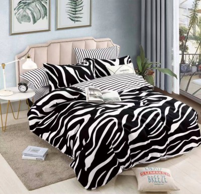 Lenjerie pat dublu,bumbac finet,6 piese cu elastic,alba neagra dungi-A066 foto