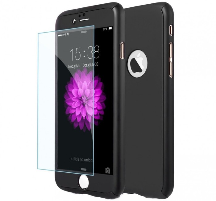 Husa Full Cover 360&deg; (fata + spate + geam sticla) pentru iPhone 6 Plus / 6S Plus, Negru