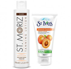 Set pentru autobronzare profesionala ST MORIZ cu Lotiune Dark si Exfoliant ST.IVES cu cu Nuca si Caise foto