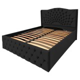 Pat Matrimonial Elsa tapitat cu somiera rabatabila diverse dimensiuni, culoare Negru - 180x200