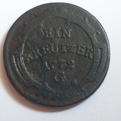 Austria Burgau 1 kreuzer 1772 G /G&amp;uuml;nzburg Maria Thereza foto