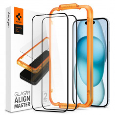 Set 2 Folii de protectie Spigen Alm Glass FC pentru Apple iPhone 15 Negru