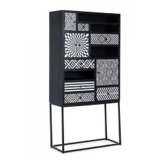 Dulap 4 usi 6 sertare lemn negru alb Janesh 180 cm x 40 cm x 85 h