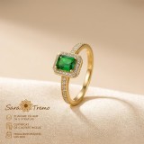 Inel Smarald Patrat , placat cu aur 14K, cu zirconia