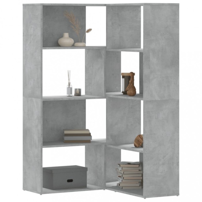 Gossi biblioteca 4 niveluri gri beton 85x85x140 cm lemn prelucrat