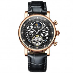 Ceas barbatesc Tevise Skeleton Mecanic Elegant Fashion Automatic Self Wind Luxury Negru