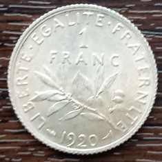 (A1050) MONEDA DIN ARGINT FRANTA - 1 FRANC 1920, SEMANATOAREA