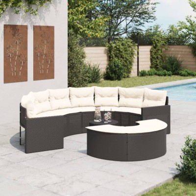 Gossi set canapea de gradina, 3 piese, semi-rotunde, negru, poliratan foto
