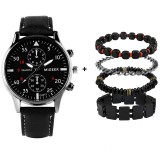 Cumpara ieftin Set Cadou Barbati Migeer Business Negru: Ceas Quartz + 4 Bratari Retro. Elegant, Modern, Cadran Negru, Curea Piele Ecologica, Garantie 24 Luni
