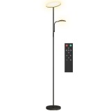 HOMCOM Lampă de Podea cu 2 Surse de Lumină Reglabile pe 4 Niveluri și Telecomandă, Neagră | Aosom Romania