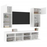 Unitati de perete TV cu LED-uri, 5 piese, alb, lemn prelucrat GartenMobel Dekor, vidaXL