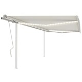 VidaXL Copertină retractabilă manual, cu LED, crem, 4x3,5 m