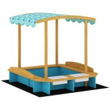 AIYAPLAY Arenero para Ni&ntilde;os de Madera con Techo 3 Bancos 2 Cajas de PP Forro para Ni&ntilde;os de 3-6 A&ntilde;os 128x118x121 cm Azul | Aosom Romania