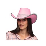 Palarie cowboy dama, roz cu pietre argintii (cowgirl)