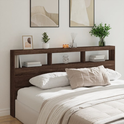 Tablie de pat cu dulap si LED, stejar maro, 200x17x102 cm GartenMobel Dekor foto