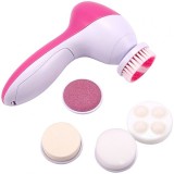 Perie Rotativa Faciala 5in1, 2 Viteze, Masaj, Curatare, Exfoliere, Demachiere, Roz