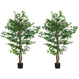 HOMCOM Set de 2 plante artificiale ficus &icirc;nălțime 1,50 m trunchi crengi liane frunze realism ridicat ghiveci inclus verde | Aosom Romania