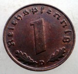 2.542 GERMANIA WWII 1 REICHSPFENNIG 1939 D XF, Europa, Bronz