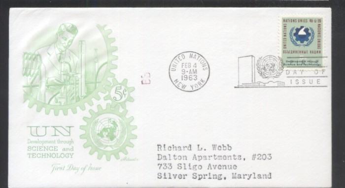 UN New York 1963 Science &amp; technics Mi.124 FDC UN.156