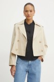BOSS Orange trenci femei, culoarea bej, de tranzitie, cu doua randuri de nasturi, 50540718