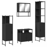 Set mobilier de baie, 4 piese, negru, lemn prelucrat