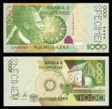 ALBANIA █ bancnota █ 1000 Leke █ 2001 █ P-69s █ SPECIMEN █ UNC █ necirculata