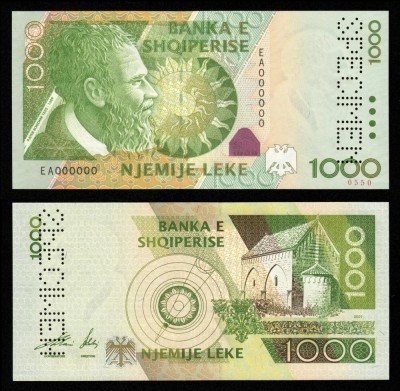ALBANIA █ bancnota █ 1000 Leke █ 2001 █ P-69s █ SPECIMEN █ UNC █ necirculata foto