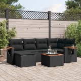Cumpara ieftin Set canapele de grădină cu perne, 7 piese, negru, poliratan