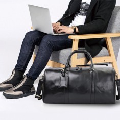 Geanta voiaj, fitness Nomad, piele naturala, compartiment incaltaminte, unisex, capacitate mare, Oil Black