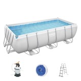 Cumpara ieftin Piscina structura metalica, dreptunghiulara, cu pompa nisip, scara, dozator, gri, 404x201x100 cm, Bestway Power Steel