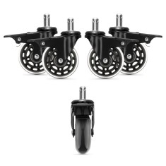 Set 5 Roti pentru scaun de birou tija 11 mm, Kwmobile, Negru, Poliuretan, 55604.01