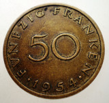 F.514 GERMANIA FRANTA SAARLAND SAAR 50 FRANKEN 1954, Europa, Alama