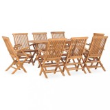 VidaXL Set mobilier de exterior pliabil, 9 piese, lemn masiv de tec