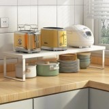 Raft extensibil pentru bucatarie, din metal, dimensiuni 38-60 cm (L) / 25 cm (H), cu suporturi antiderapante, usor de curatat, greutate maxima suporta