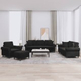 vidaXL Set de canapele cu perne, 4 piese, negru, catifea