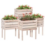 Cumpara ieftin Outsunny Jardiniera Ridicata Lemn Natural, Suport 4 Ghivece Plante, Design Exterior 50x30x60cm | Aosom Romania