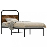 Cadru pat Gossi 75x190 cm, stejar afumat, lemn prelucrat si metal, tablie inclusa. Robust si elegant. Somiera inclusa