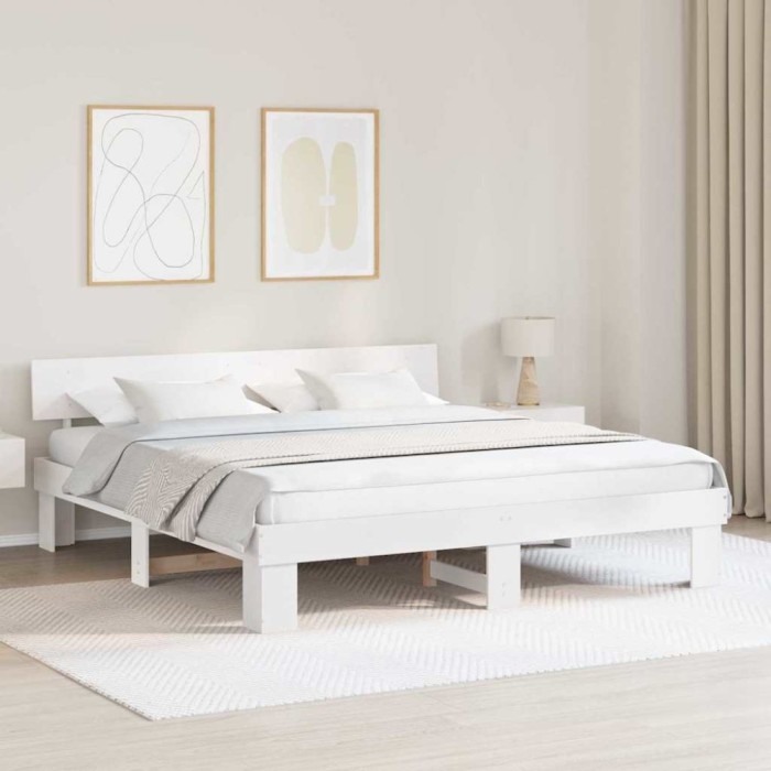 Cadru de pat cu headboard Alb 180 x 200 cm Lemn de brad solid