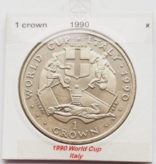 1865 Insula Man 1 crown 1990 Elizabeth II (World Cup - Italy) km 269 foto