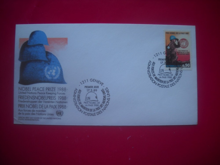 HOPCT PLIC S FDC 1007 NATIUNILE UNITE-PREMIUL NOBEL PENTRU PACE 1988 CASTI ALBAS