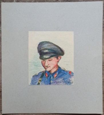 Conductor CFR// desen in creioane colorate, Rodica Raileanu 1958 foto