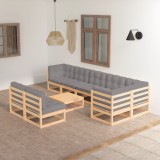 vidaXL Set mobilier grădină cu perne, 9 piese, lemn masiv de pin 3076669